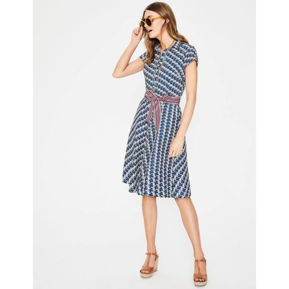 Boden Sophia Shirt Dress Blue White Flamingo